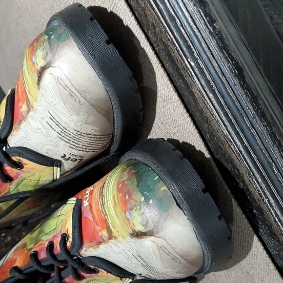 WOMENS WATERCOLOR COMBAT BOOTS ART COLORFUL PRINT SIZE 9 Eclectic Art Deco Maxim - Picture 3 of 10